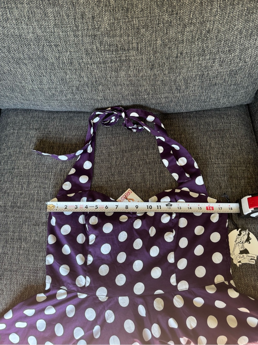 Polka Dot Purple Halter Dress With White Polka Dots - Picture 7 of 8